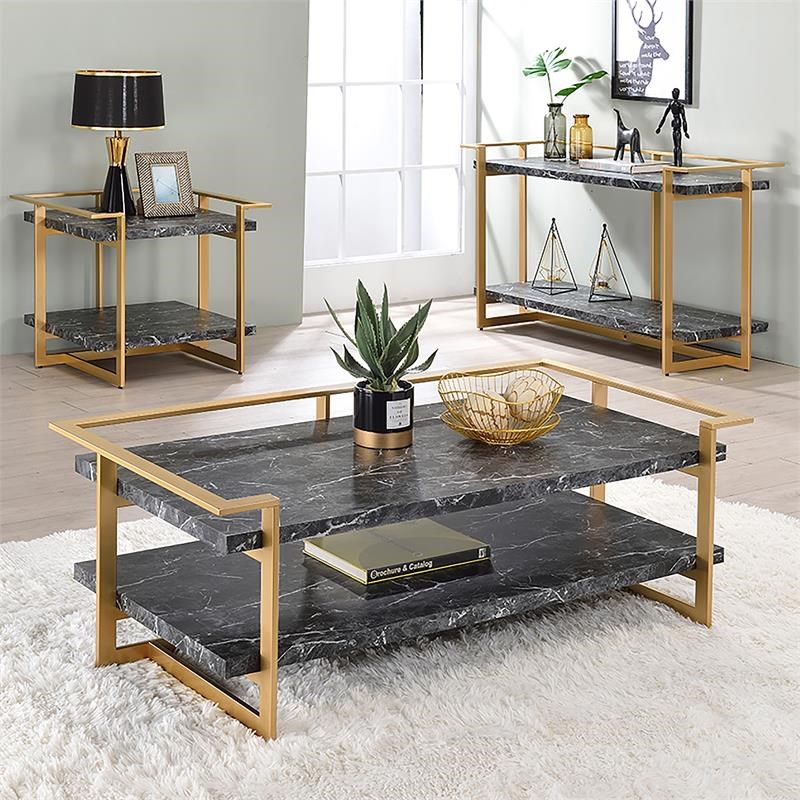 Furniture of America Meliman Metal 3-Piece Coffee Table Set in Gold and Black