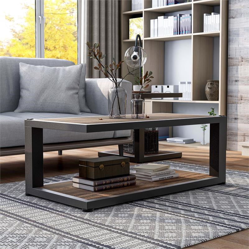 Furniture of America Carmina Metal 2-Piece Coffee Table Set in Sand Black