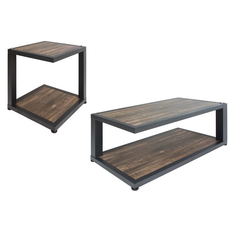 Furniture of America Carmina Metal 2-Piece Coffee Table Set in Sand Black