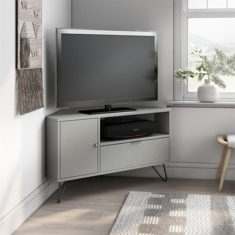 Furniture of America Emilia Modern Wood Multi-Storage Corner TV Stand in Gray