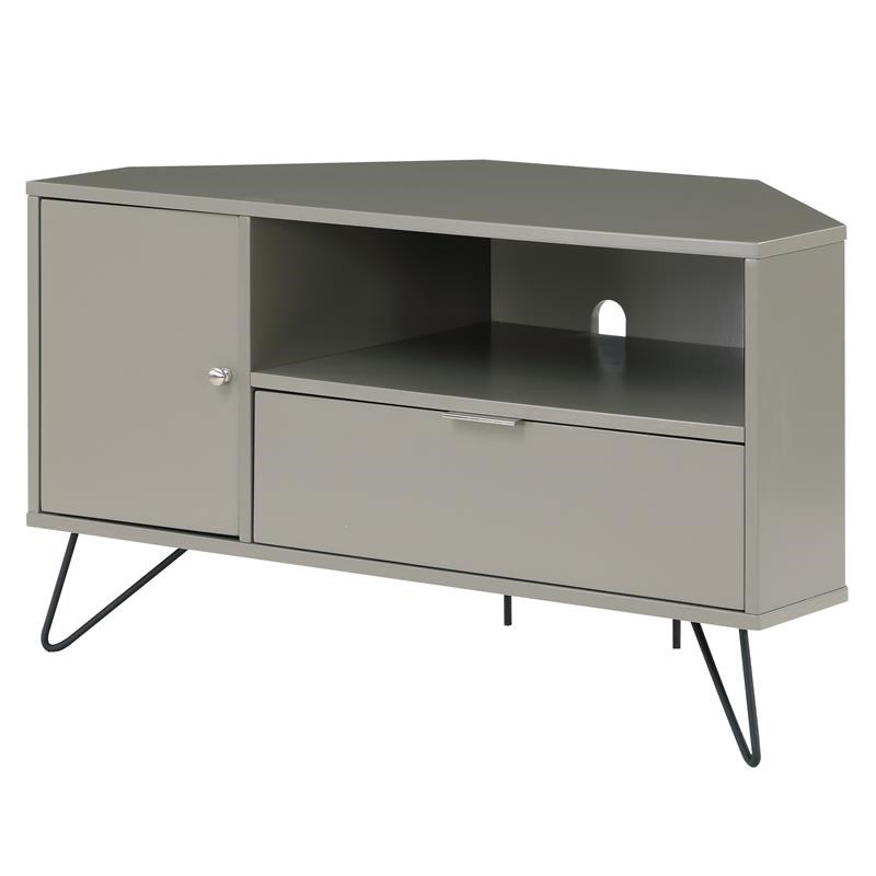 Furniture of America Emilia Modern Wood Multi-Storage Corner TV Stand in Gray