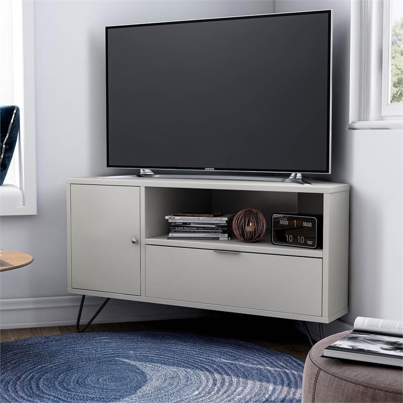 Furniture of America Emilia Modern Wood Multi-Storage Corner TV Stand in White