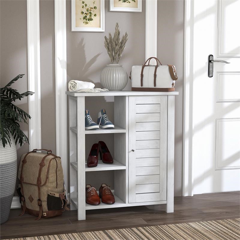 Furniture of America Dionee Modern Wood 6-Shelf Shoe Cabinet in White Oak