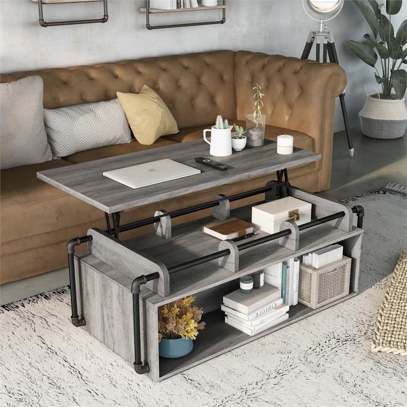 Furniture of America Karin Wood Lift-Top Coffee Table in Vintage Gray Oak