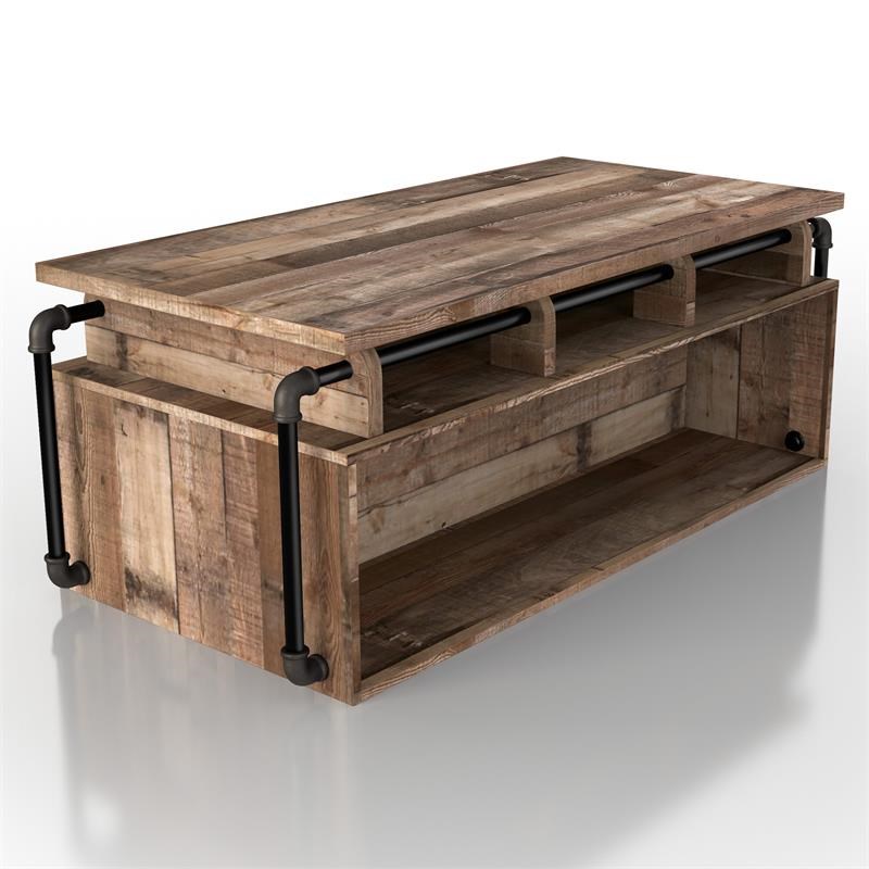 Furniture of America Karin Wood Lift-Top Coffee Table in Reclaimed Barnwood