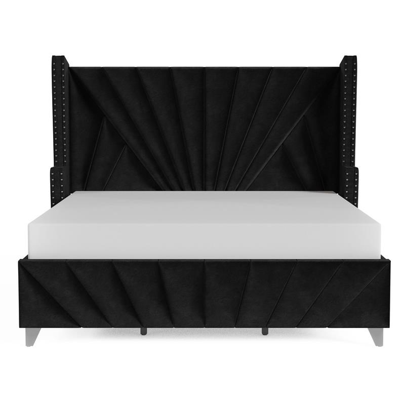 Furniture of America Sakan 3pc Black Fabric Bedroom Set-Cal King + 2 Nightstands