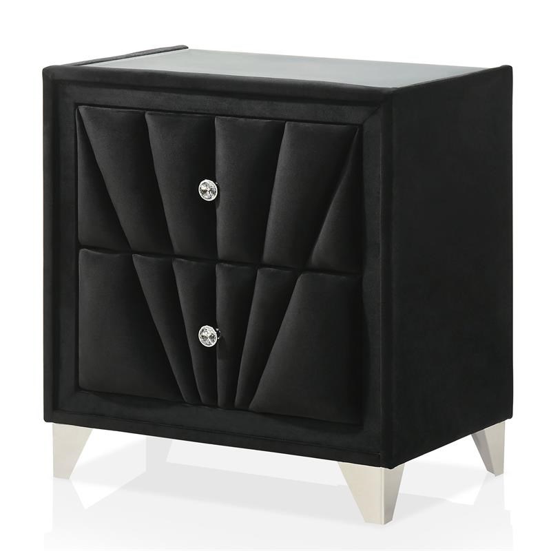 Furniture of America Sakan 3pc Black Fabric Bedroom Set-Queen + 2 Nightstands