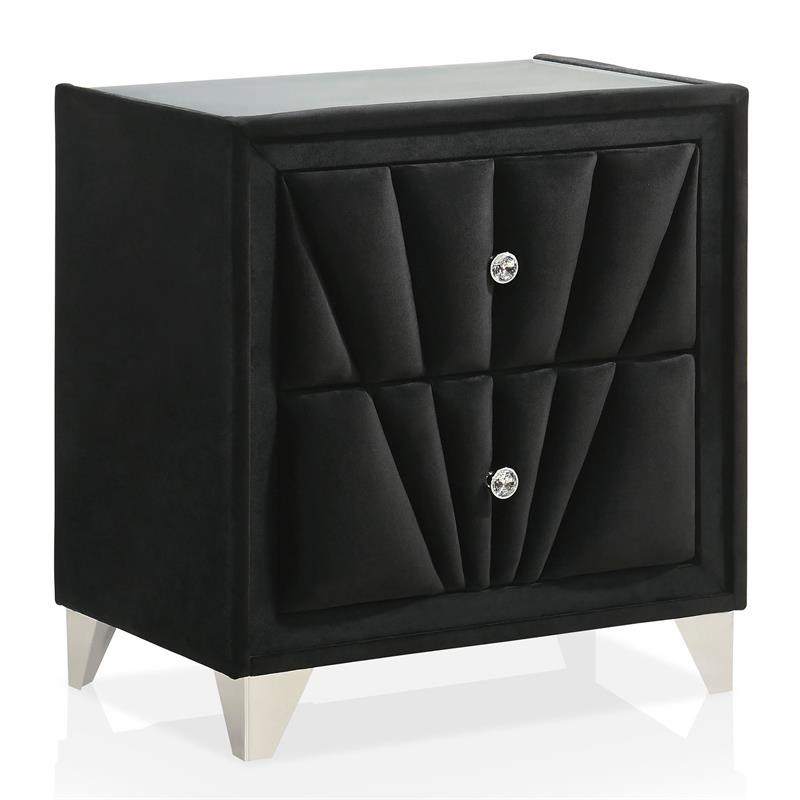 Furniture of America Sakan 3pc Black Fabric Bedroom Set-Queen + 2 Nightstands