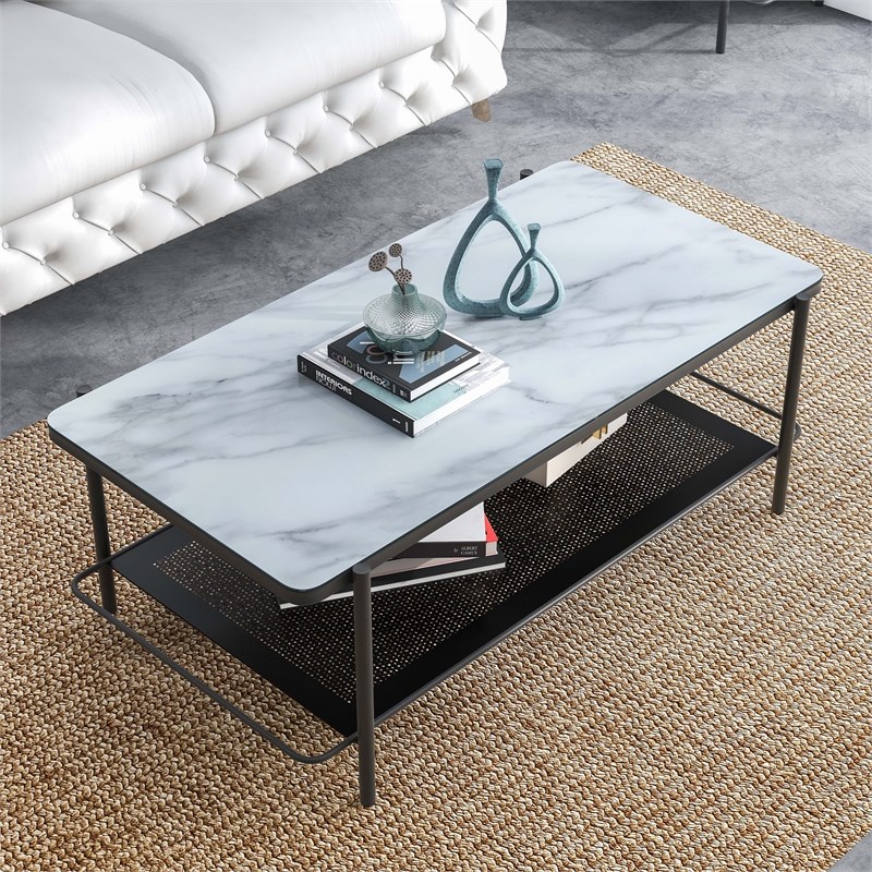 Furniture of America Joaquin Metal 3-Piece Coffee Table Set in Black and White