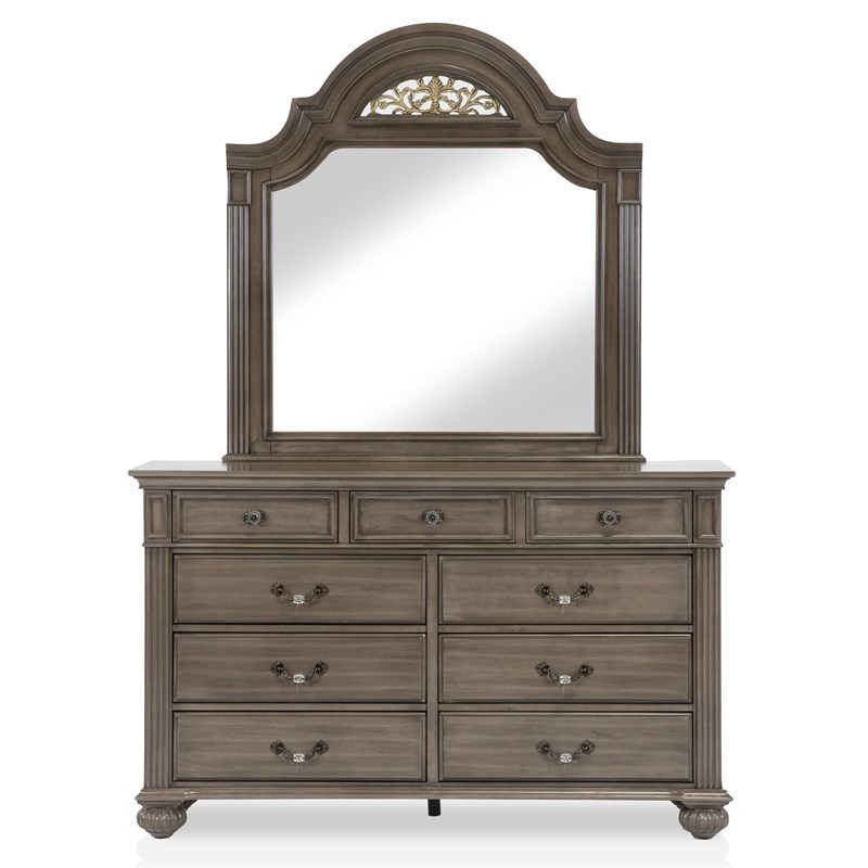 FOA Damos 6pc Gray Wood Bedroom Set-Queen+2 Nightstands+Chest+Dresser+Mirror