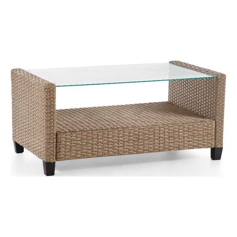 Muse & Lounge Co. Fields Outdoor Patio Coffee Table in Natural Wicker / Rattan