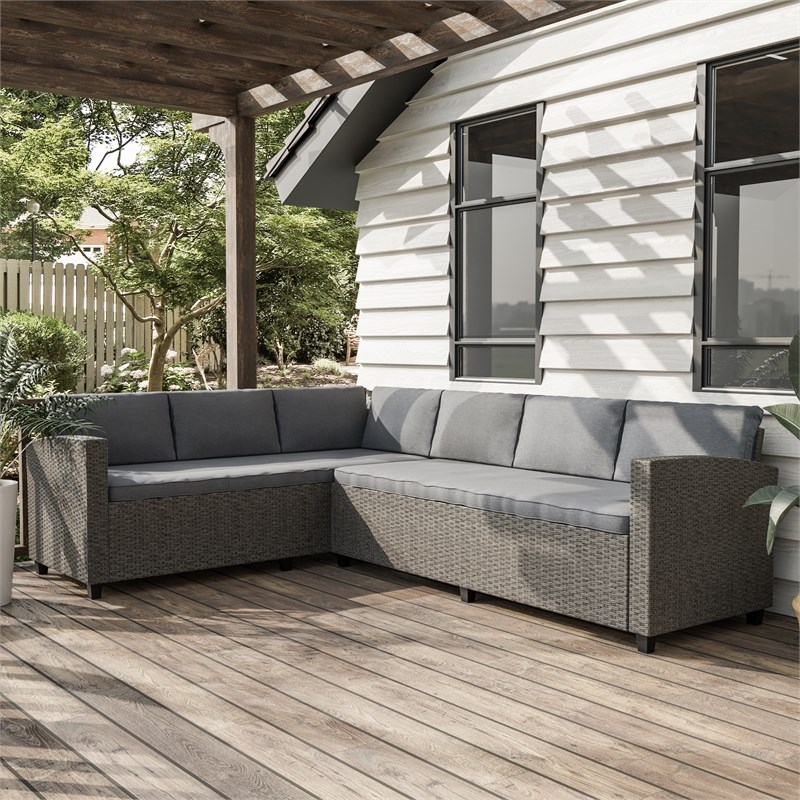 Muse & Lounge Co. Fields Outdoor Patio Sectional Sofa in Gray PE Wicker / Rattan
