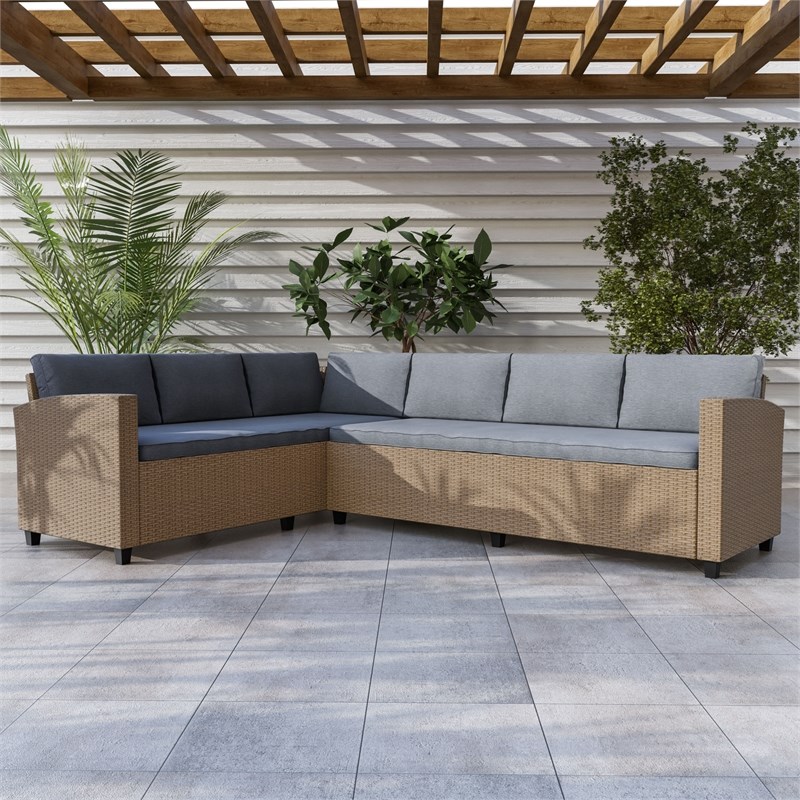 Muse & Lounge Co. Fields Outdoor Patio Sectional Sofa in Natural Wicker / Rattan