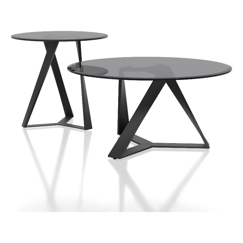 Furniture of America Hetra Metal 2-Piece Coffee Table in Black