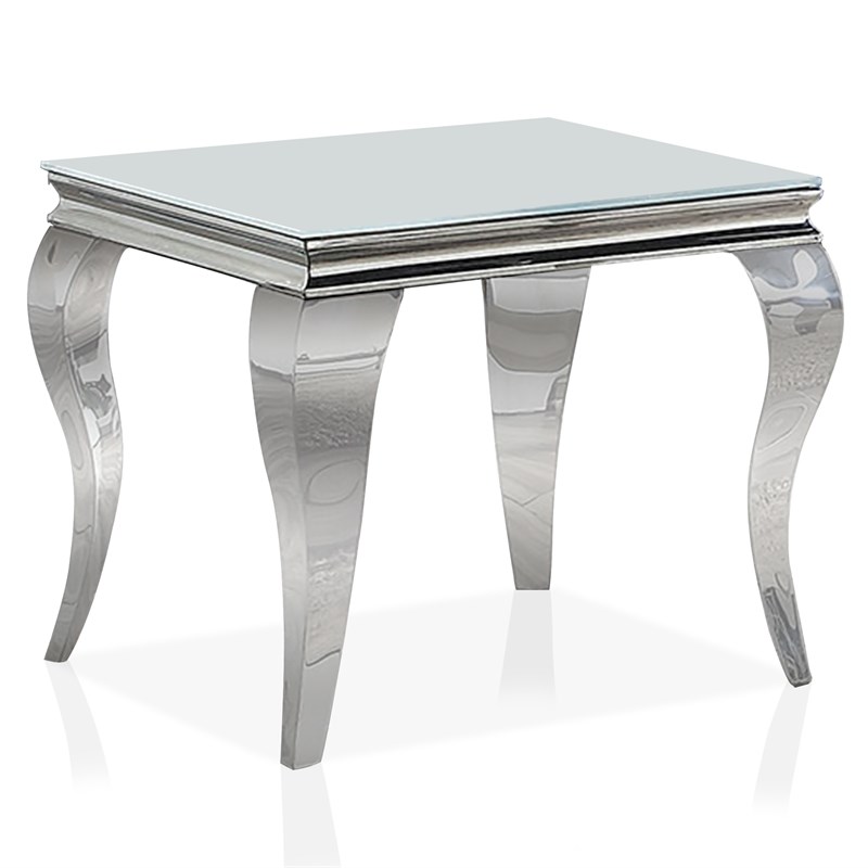 Furniture of America Alang Glass Top 2pc Coffee Table Set in White and Silver