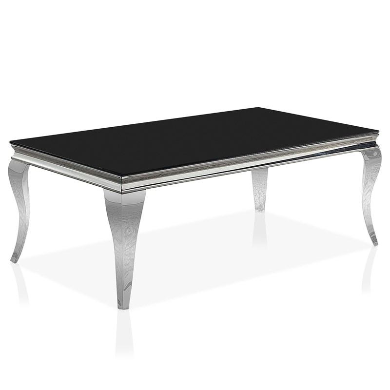 Furniture of America Alang Glass Top 3pc Coffee Table Set in Black and Silver