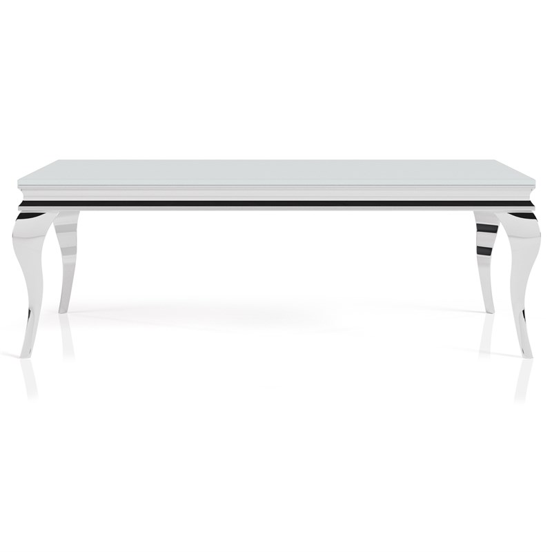 Furniture of America Alang Glass Top 3pc Coffee Table Set in White and Silver