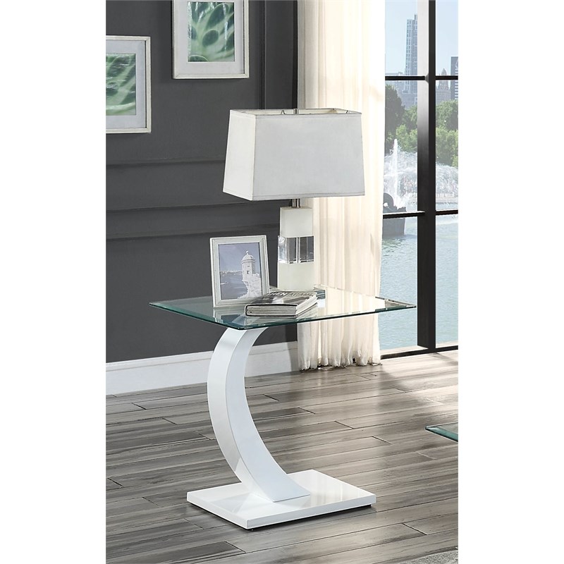 Furniture of America Navarre Glass End Table with White Base Homesquare