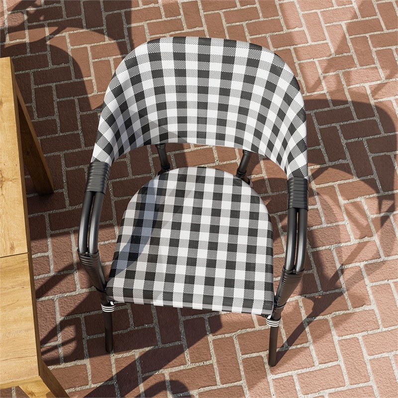 Furniture of America Tidez French Aluminum Patio Arm Chair in Black (Set of 4)