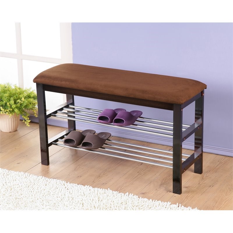 Trent Home Wood Shoe Bench with Chocolate Microfiber Upholstered Seat