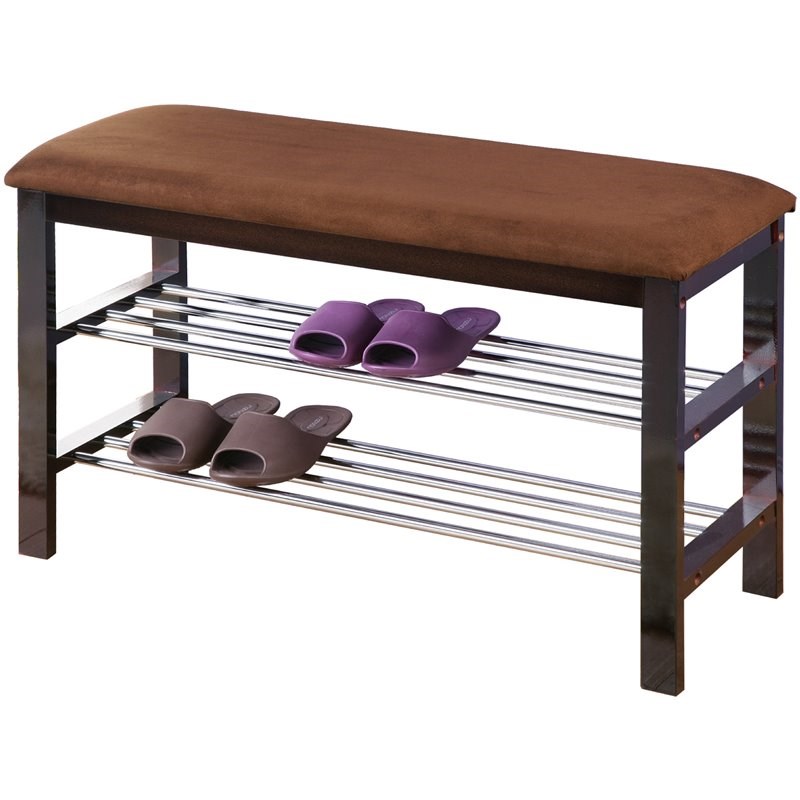 Trent Home Wood Shoe Bench with Chocolate Microfiber Upholstered Seat