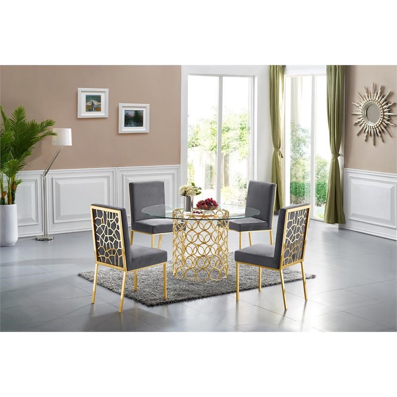 Trent Home Contemporary Glass Dining Table in Gold
