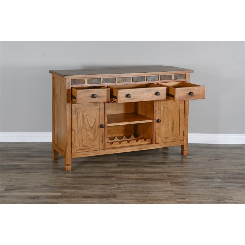 Sunny Designs Sedona Adjustable Shelf Farmhouse Wood Buffet in Rustic Oak