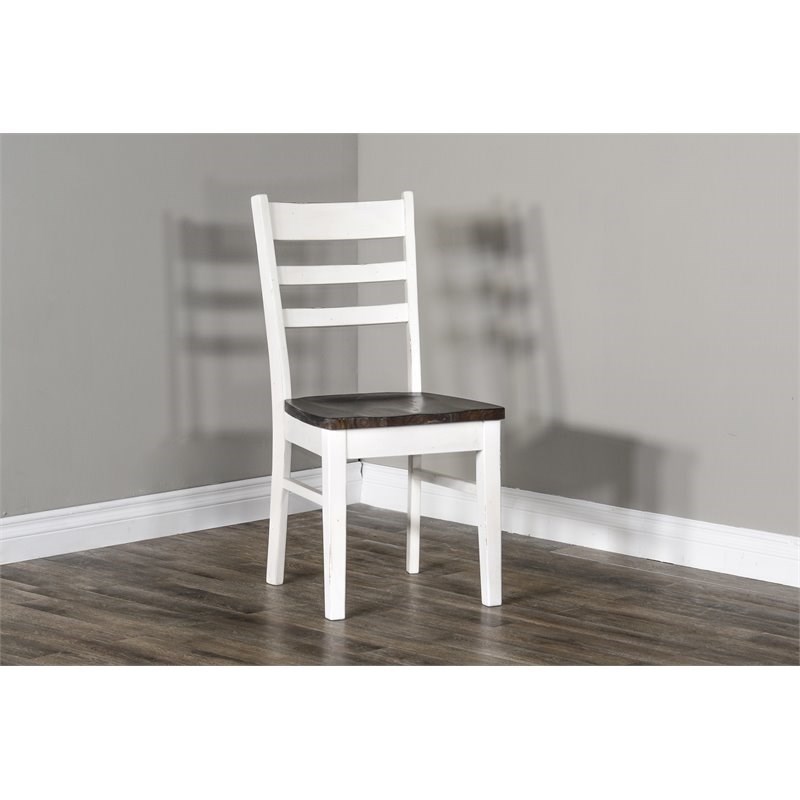 Sunny Designs Bayside Farmhouse 4 Piece Wood Breakfast Nook Set in White/Brown