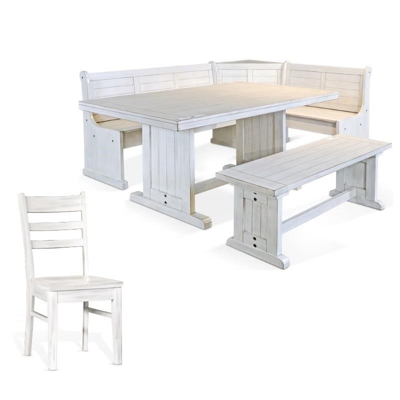 Sunny Designs Bayside Farmhouse Wood 2 Piece Breakfast Nook Set in Marble White