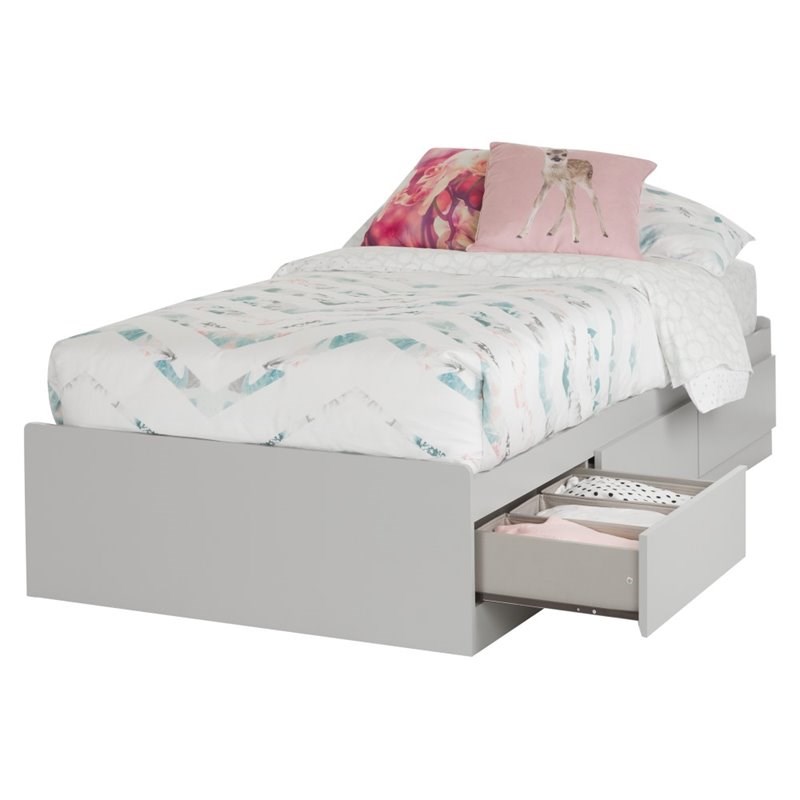 South Shore Vito Twin Mates Bed with 3 Drawers in Soft Gray