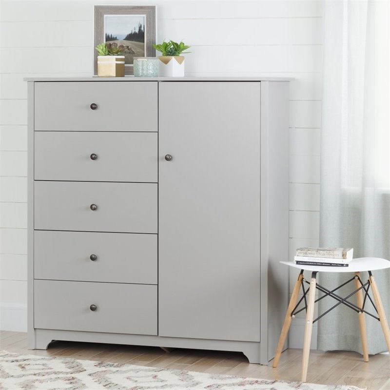 South Shore Vito 5 Drawer Chest in Soft Gray