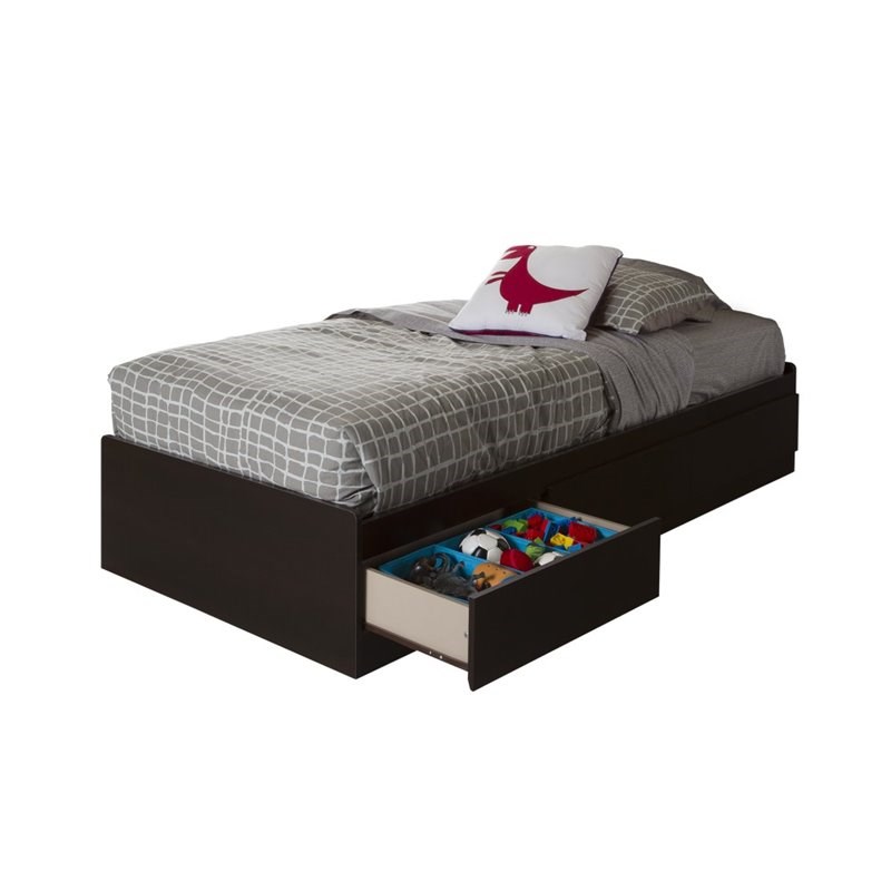 South Shore Vito Twin Mates Bed with Storage in Chocolate