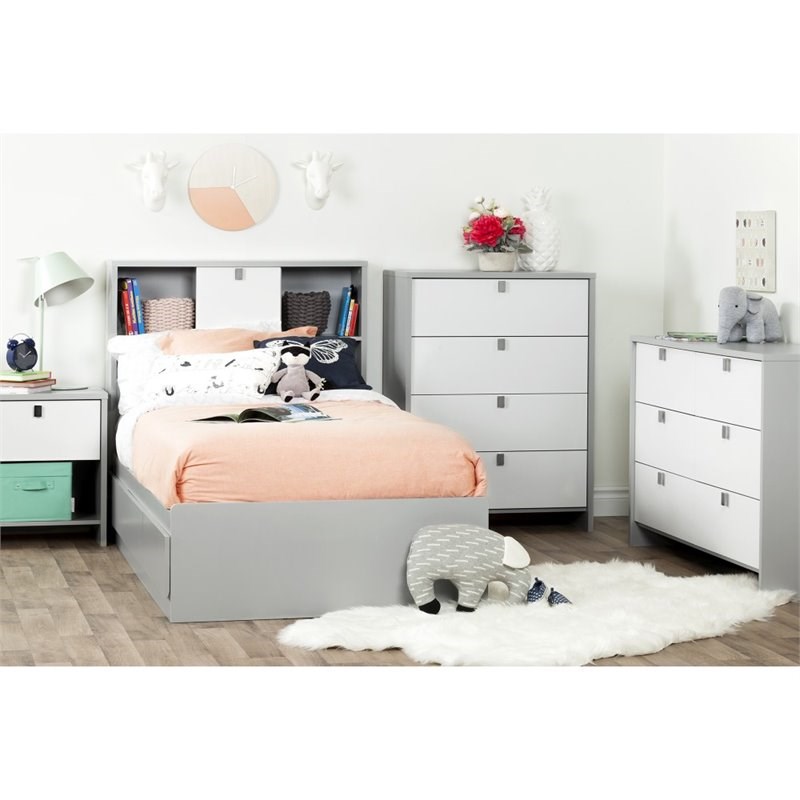 South Shore Cookie Nightstand in Soft Gray and Pure White