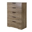 South Shore Holland 5 Drawer Chest in Weathered Oak