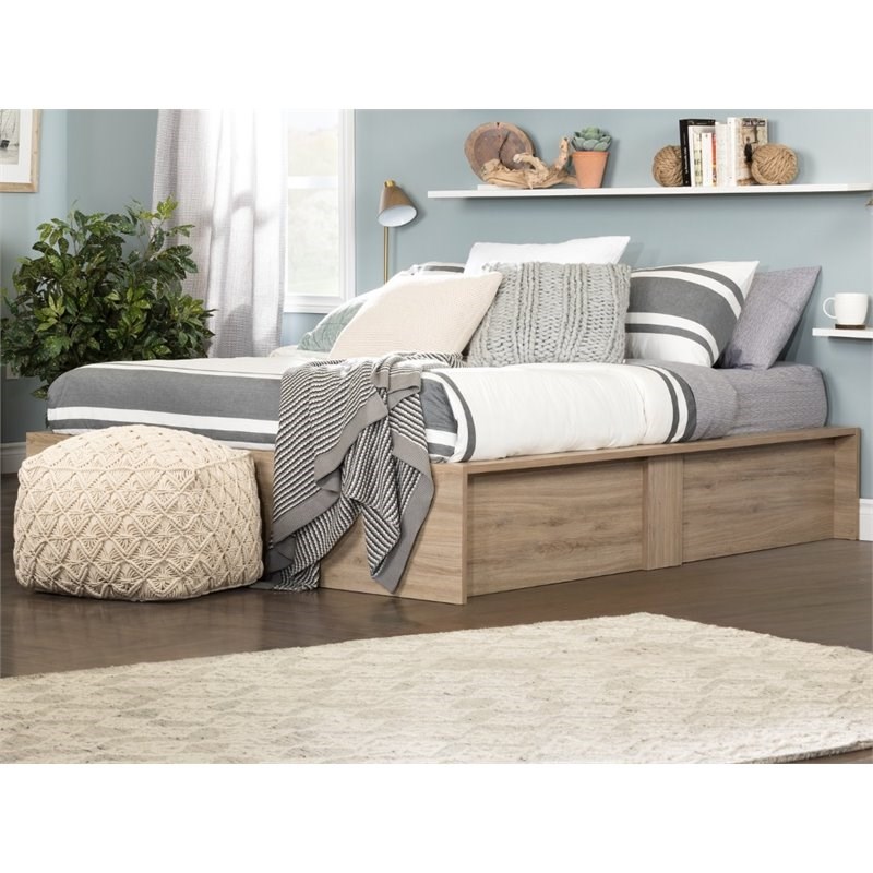 south shore step one queen lift top storage bed in rustic oak 10701