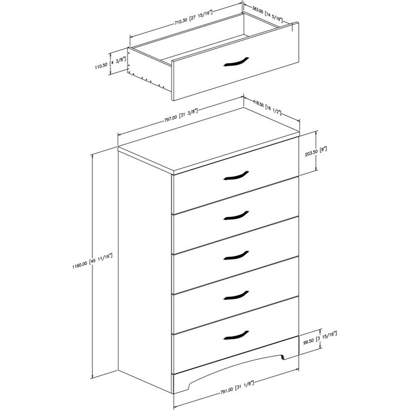 South Shore Step One 5 Drawer Chest with Drawer Organizers in Black