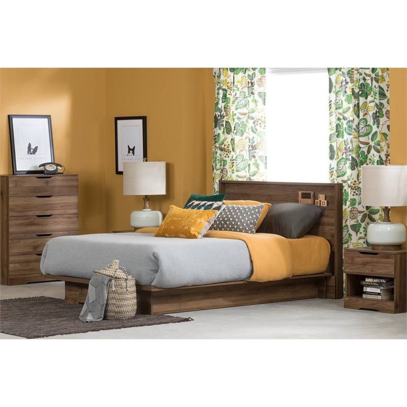 South Shore Holland Full Queen Platform Bed in Natural Walnut