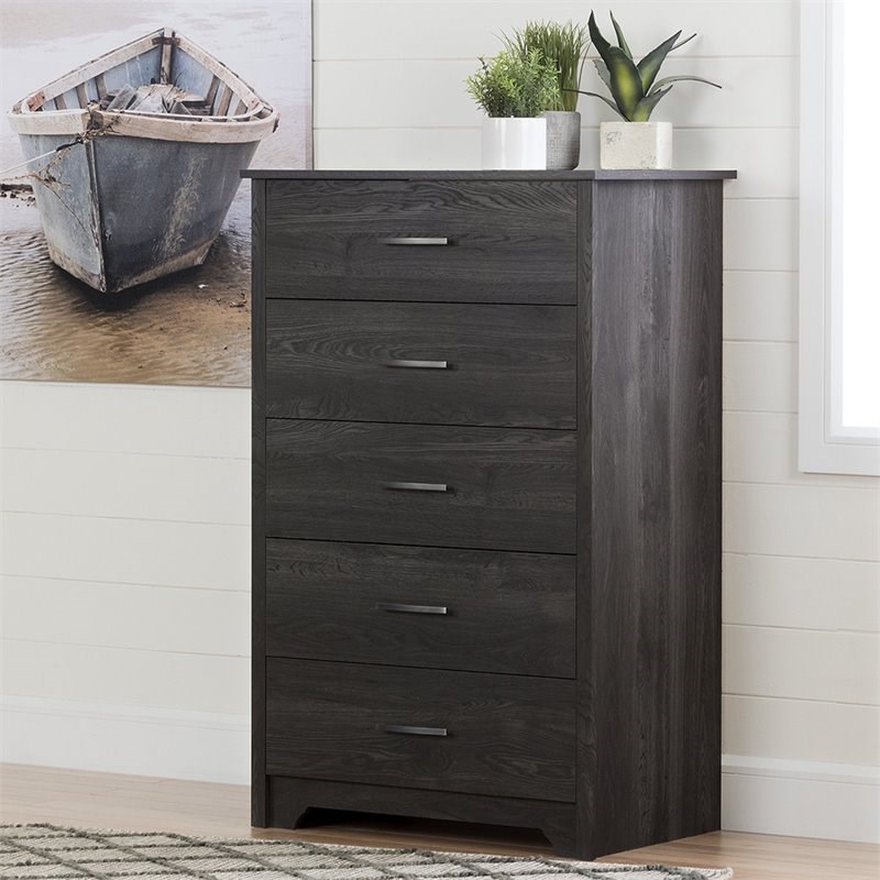 South Shore Fusion 5 Drawer Chest in Gray Oak