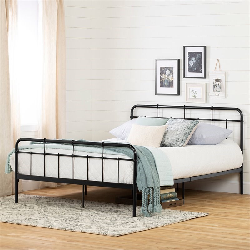 South Shore Gravity Queen Metal Spindle Bed in Black