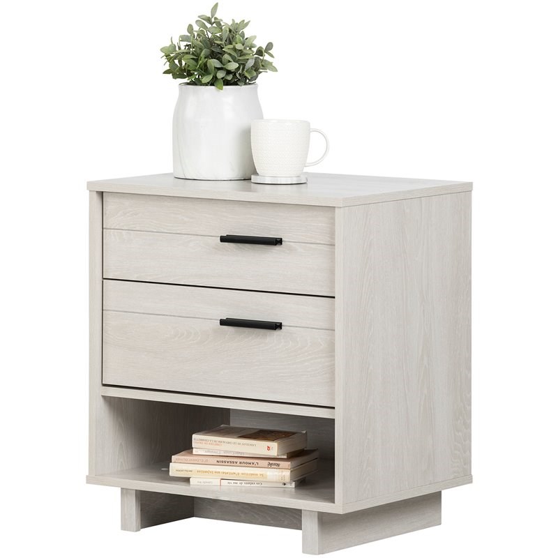 South Shore Fynn 2 Drawer Nightstand with Cord Catcher in Winter Oak