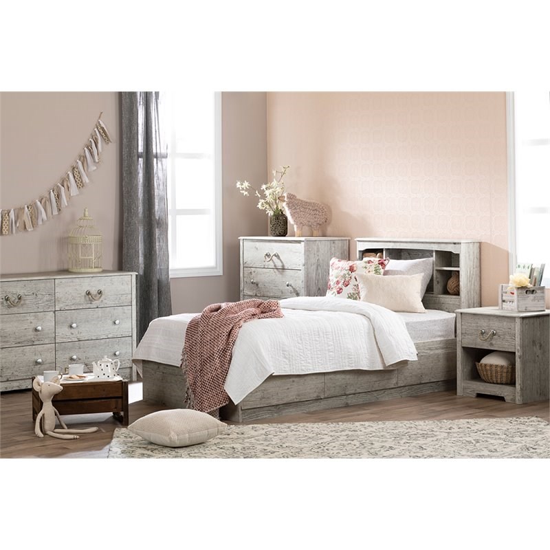 South Shore Aviron Twin Bookcase Headboard in Seaside Pine