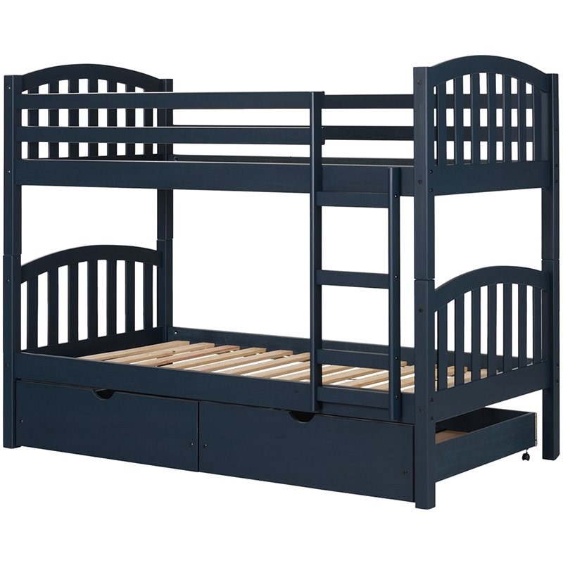 South Shore Ulysses Twin Over Twin Storage Bunk Bed in Navy Blue