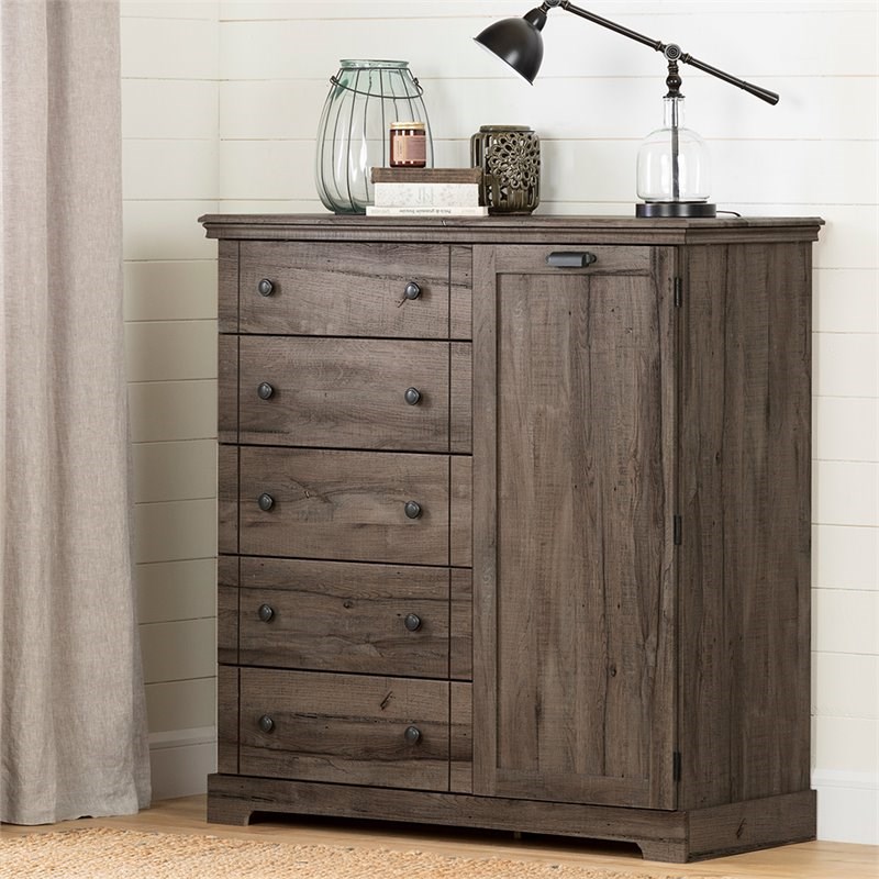 South Shore Avilla 5 Drawer and 1 Door Chest in Fall Oak