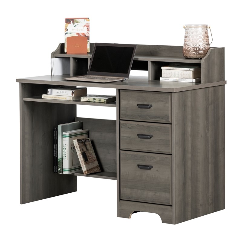 South Shore Versa Computer Desk with Hutch in Gray Maple Homesquare