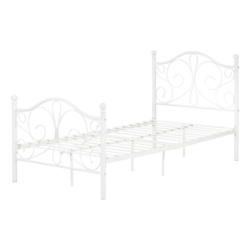 Country Poetry Complete Metal Platform Bed -Twin-White-South Shore