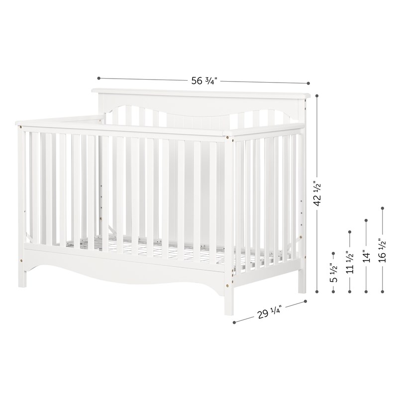 Savannah Baby Crib 4 Heights with Toddler Rail-Pure White-South Shore