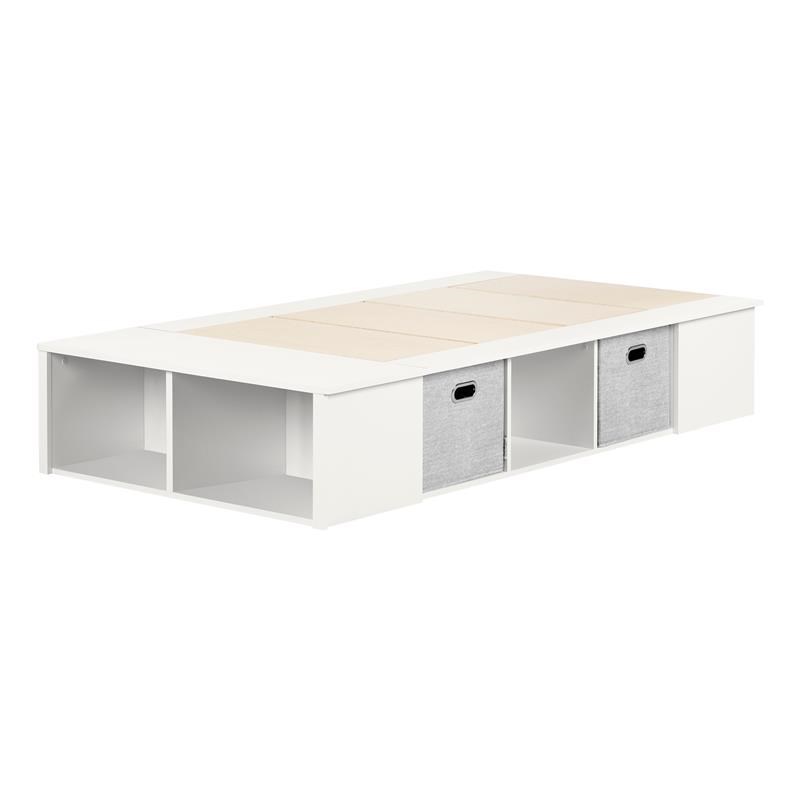 flexible platform bed with baskets-twin-pure white-south shore - 12347