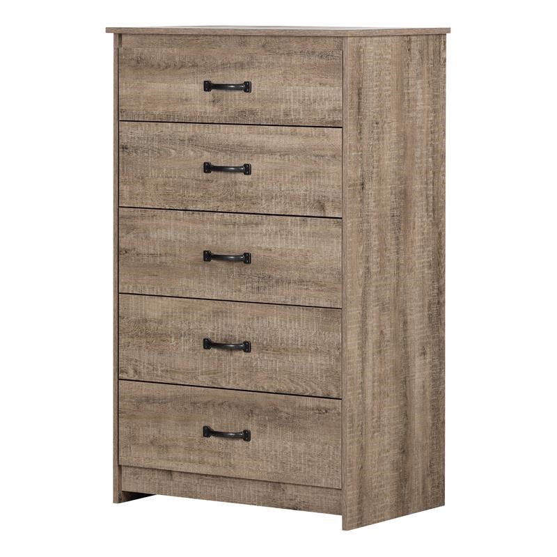 Tassio 5-Drawer Chest-Weathered Oak-South Shore