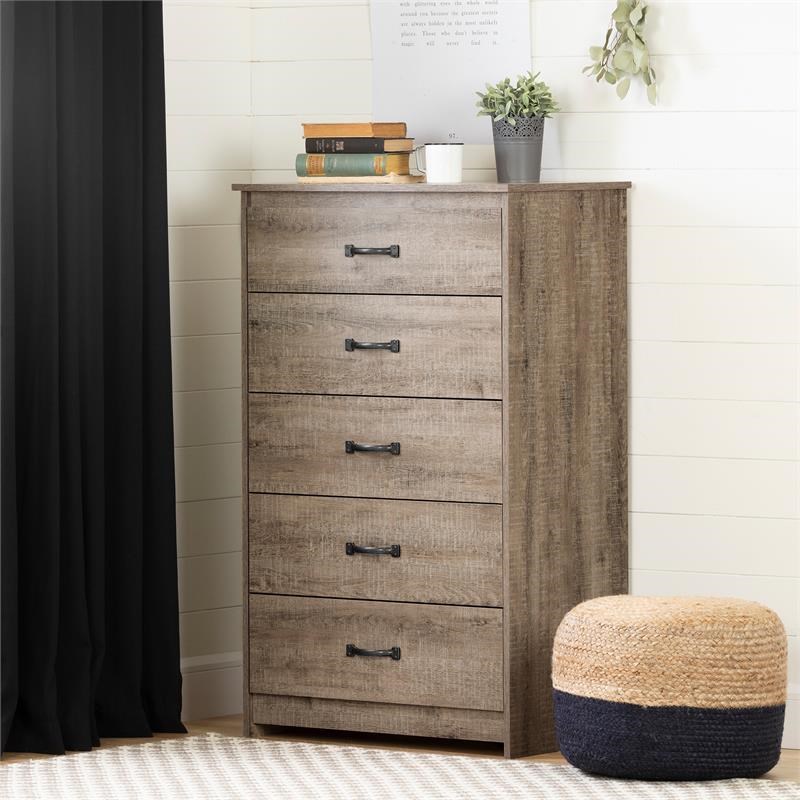 Tassio 5-Drawer Chest-Weathered Oak-South Shore