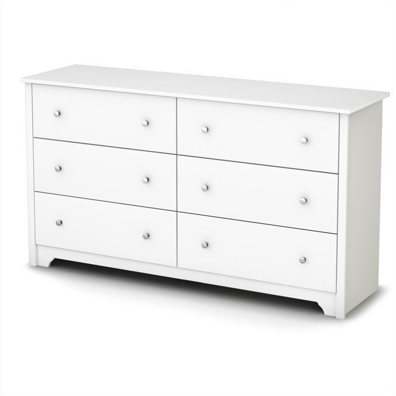 Set of 6 Drawer Double Dresser and 1 Drawer Nightstand with Matte Nickel Handles